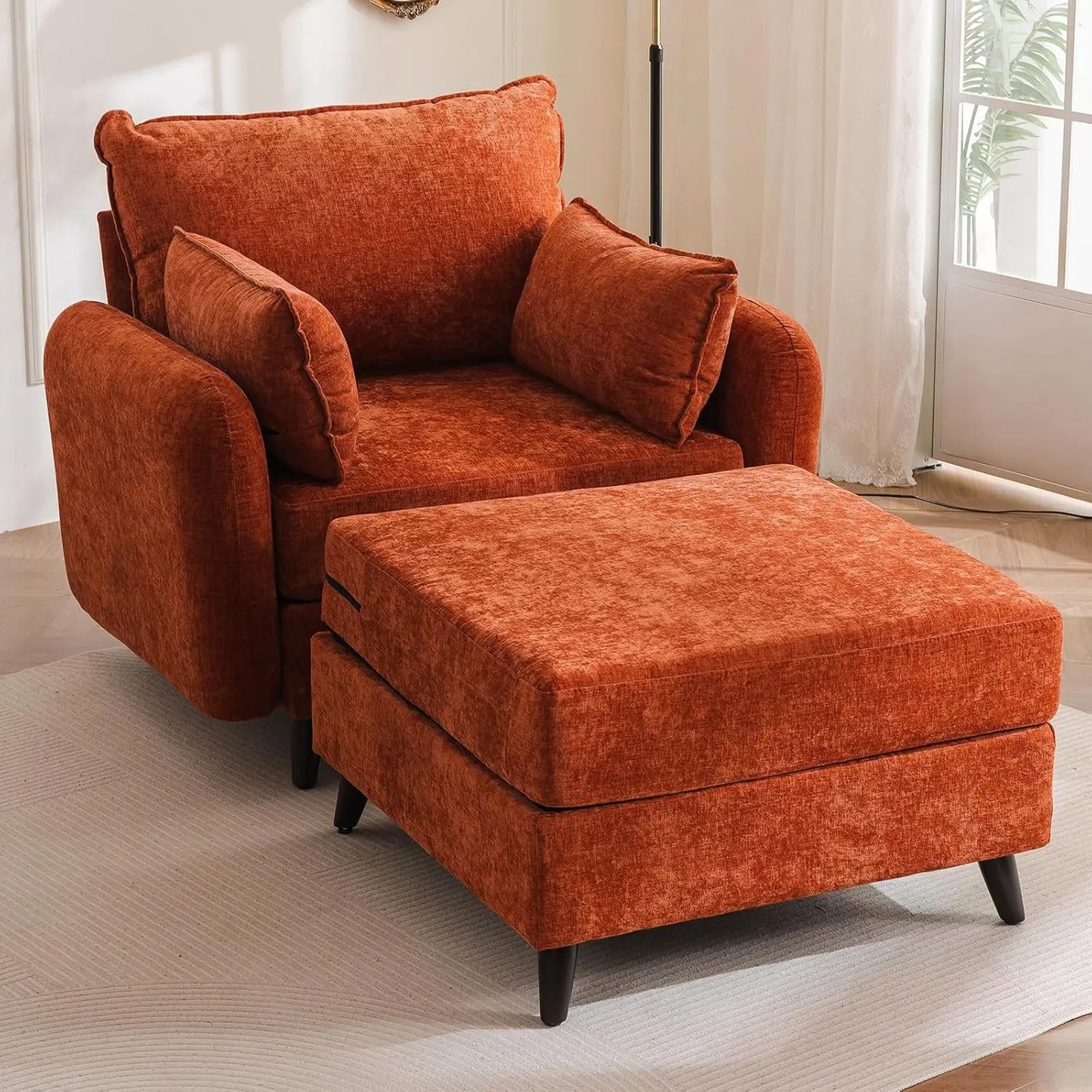 Oversized Deep Seat (24.5") Accent Chair w/Ottoman, Storage