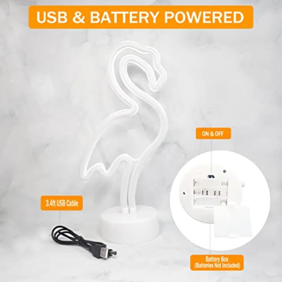 Flamingo LED Neon Night Light w/Pedestal, USB/Battery Operation