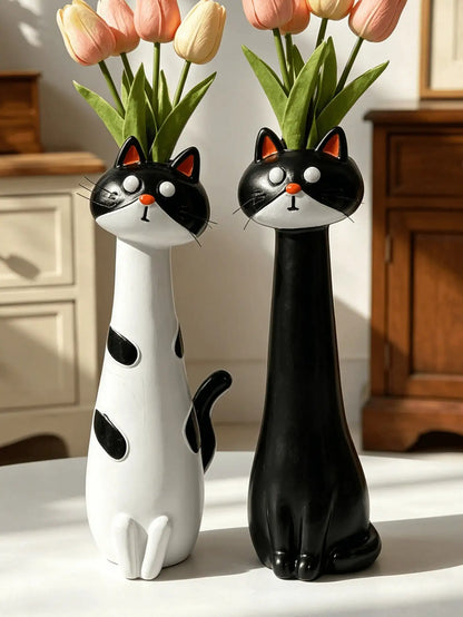 1Pc Creative Healing Cartoon Cat Shaped Resin Flower Vase