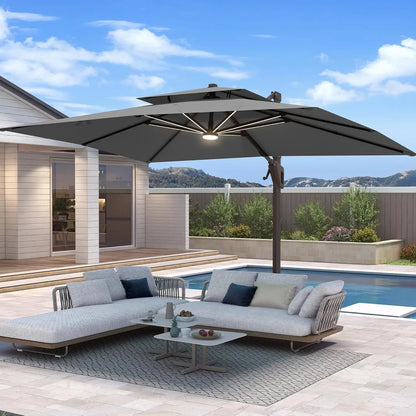 10'x13' Cantilever Patio Umbrella w/Led Lights, Heavy Duty