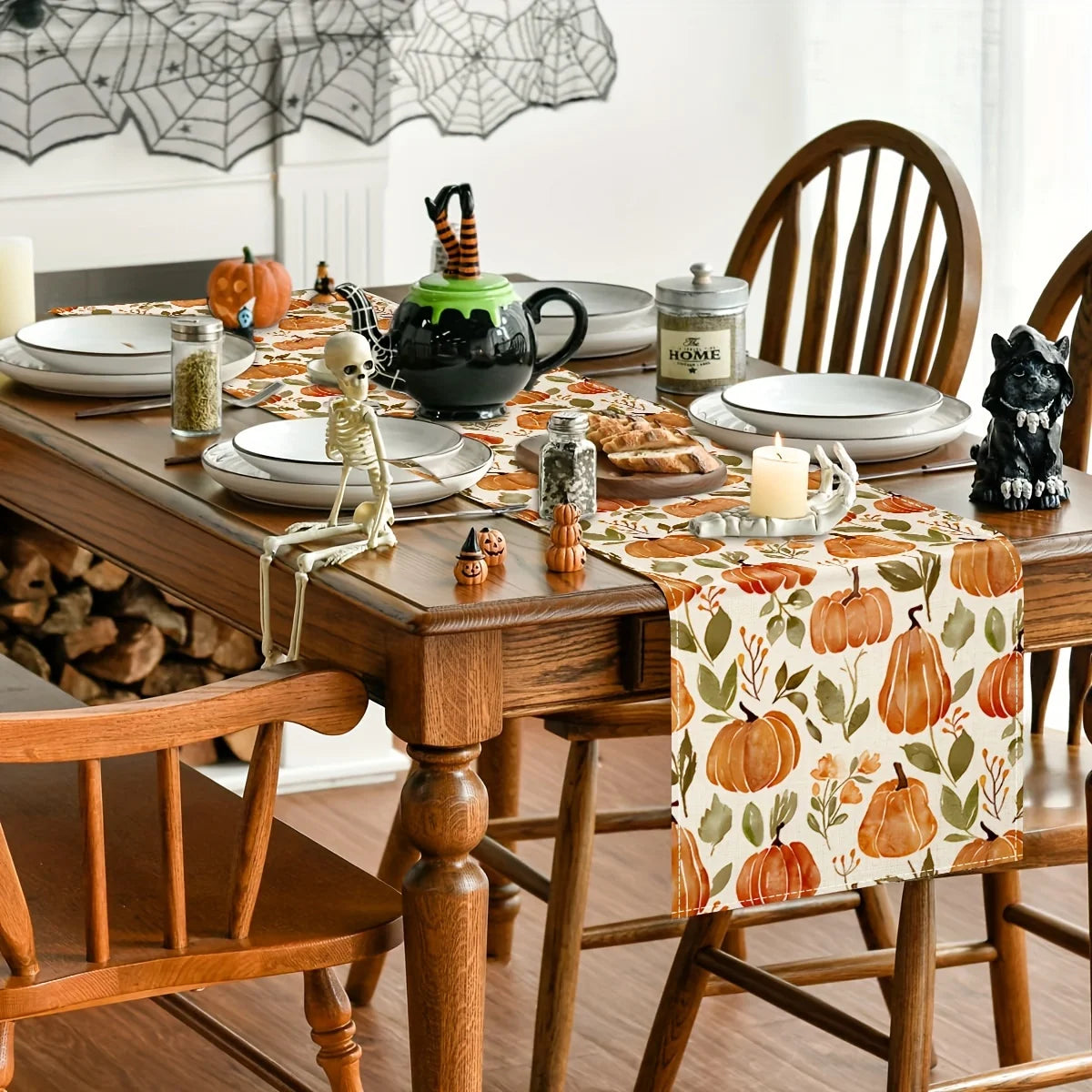 1pc (2 sizes) Fall Pumpkin Table Runner, Autumn Thanksgiving Floral