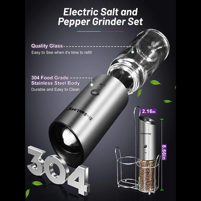 Electric Salt and Pepper Grinder Set, USB Rechargeable
