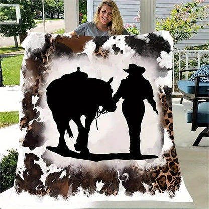 Rustic Cow Print Flannel Throw Blanket, Soft Fleece