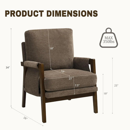 Mid Century Dark Brown Accent Chair for Bedroom & Living Room