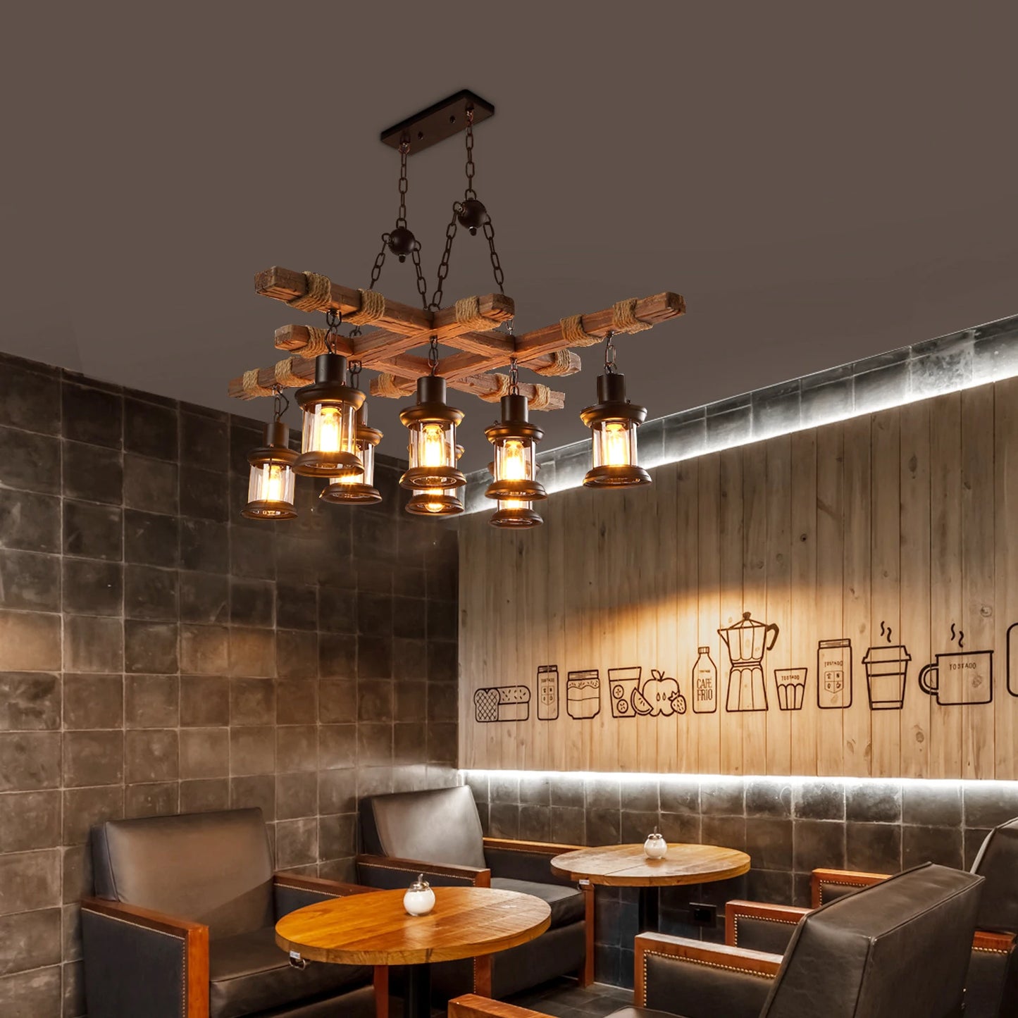 Vintage Wood Ceiling Chandelier, Retro Ceiling Lamp