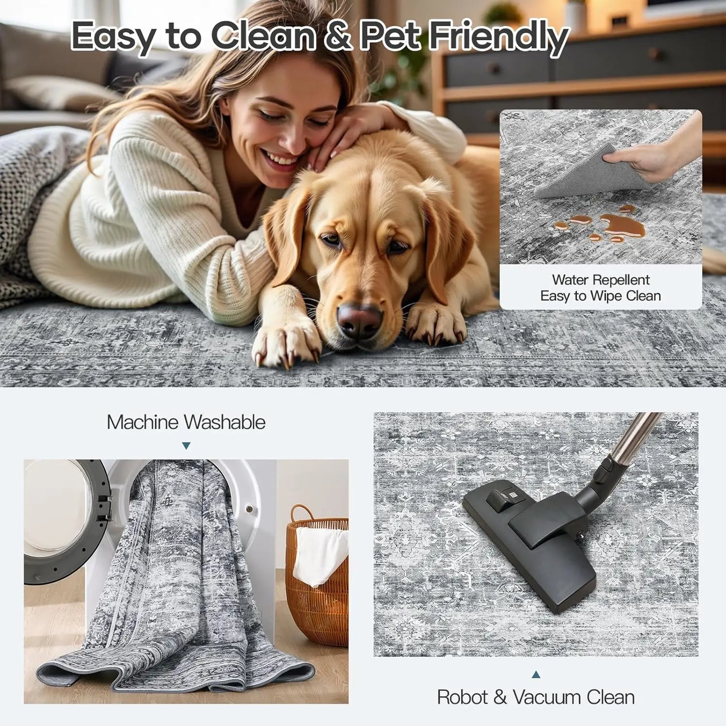 8x10 Washable Area Rug with Non-Slip Backing