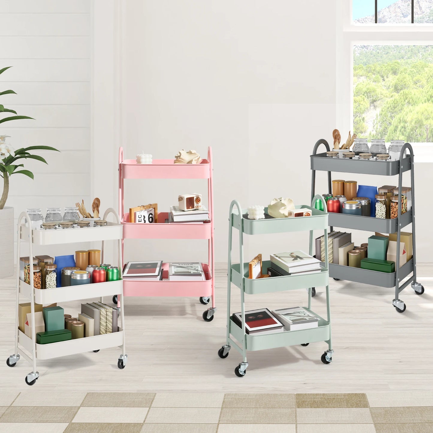 3 Tier Metal Storage Kitchen Cart with Lockable Wheels