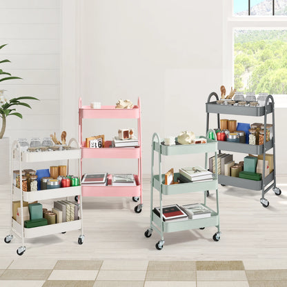 3 Tier Metal Storage Kitchen Cart with Lockable Wheels