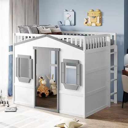 Playhouse Design Twin Size Loft Bed w/Built-in Storage