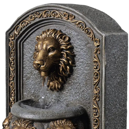10.3" Tabletop Lion Head Polyresin Indoor Zen Waterfall
