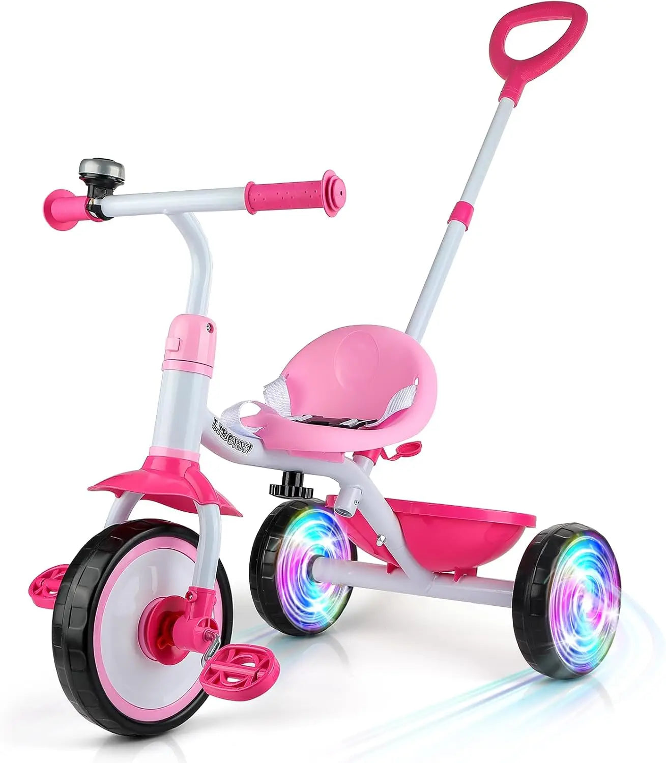 2-in-1 Toddler Tricycle for Ages 2-4, Adjustable Push Handle,