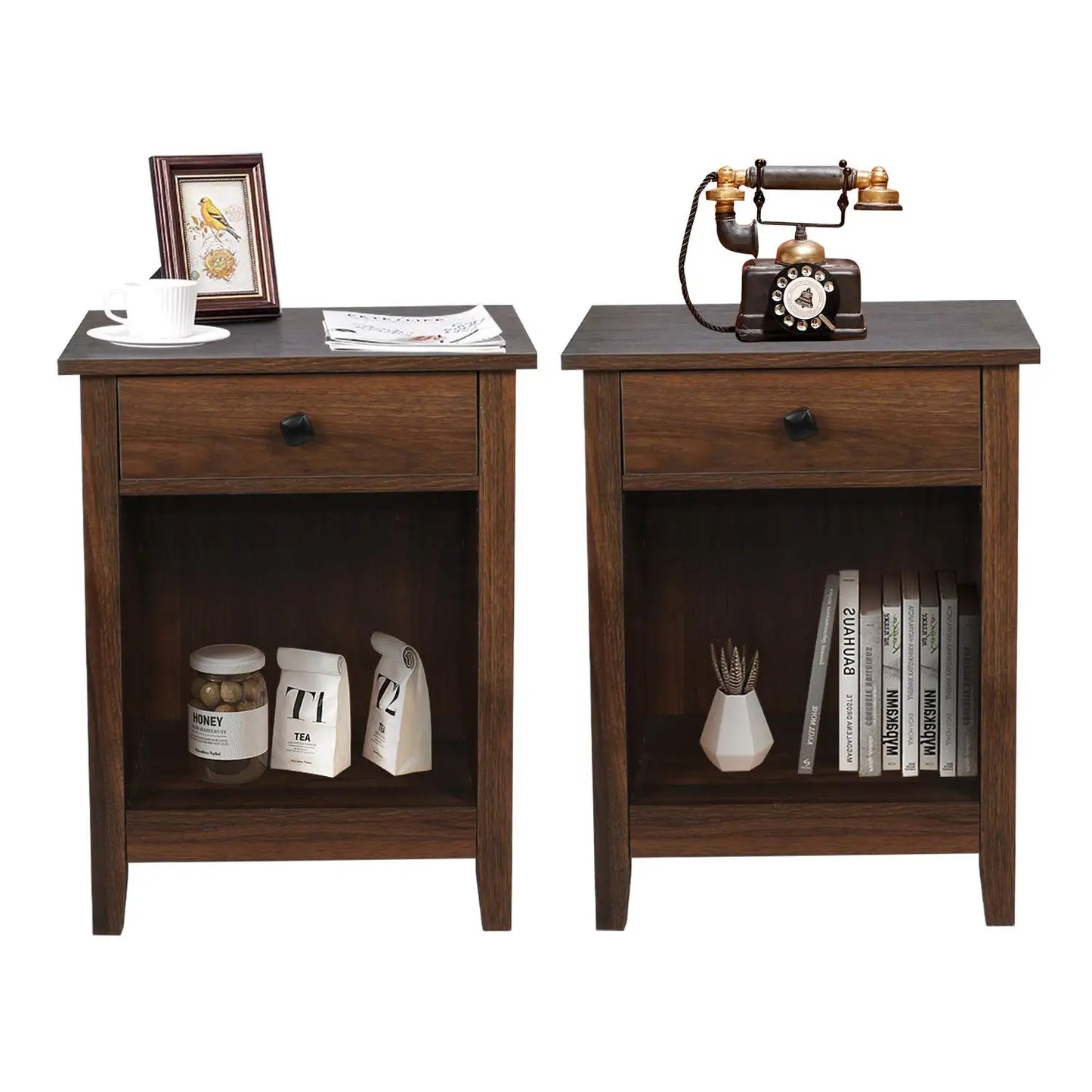 Set of 2 Wooden Nightstands with Drawer