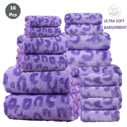 16pc Print Coral Flannel Bath Towel Set