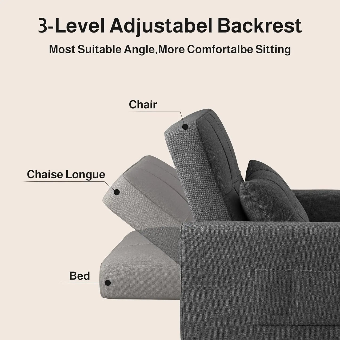 Convertible Sleeper Sofa Bed 3-in-1, Adjustable