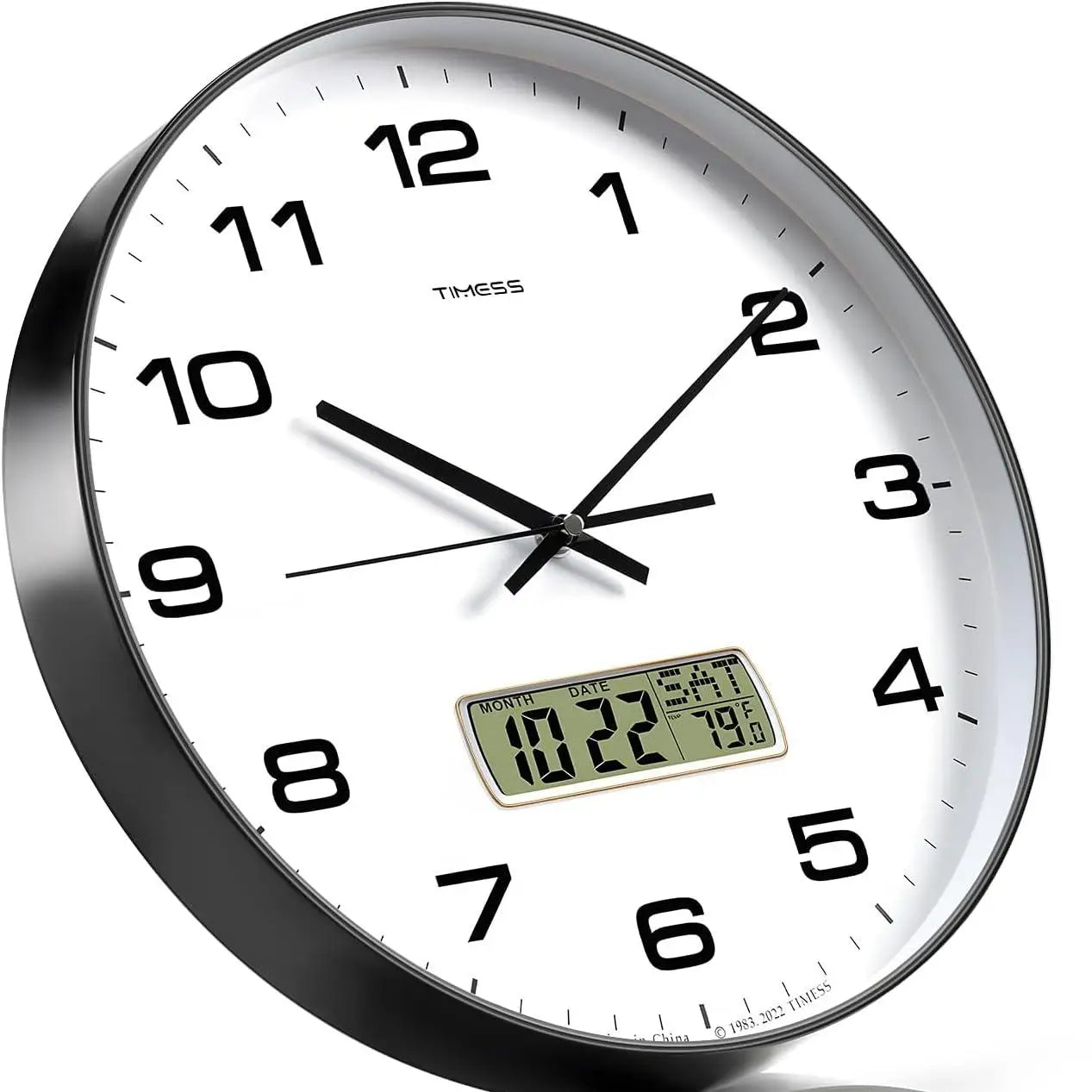 10"/12"/14" Wall Clock, 4 Color Options, Calendar and Temperature