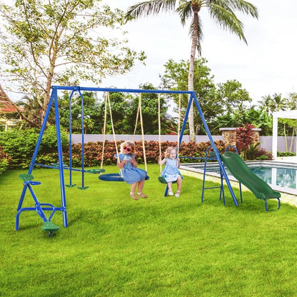 Metal Swing Set for Kids Outdoor, Heavy-Duty Frame w/Double Swings
