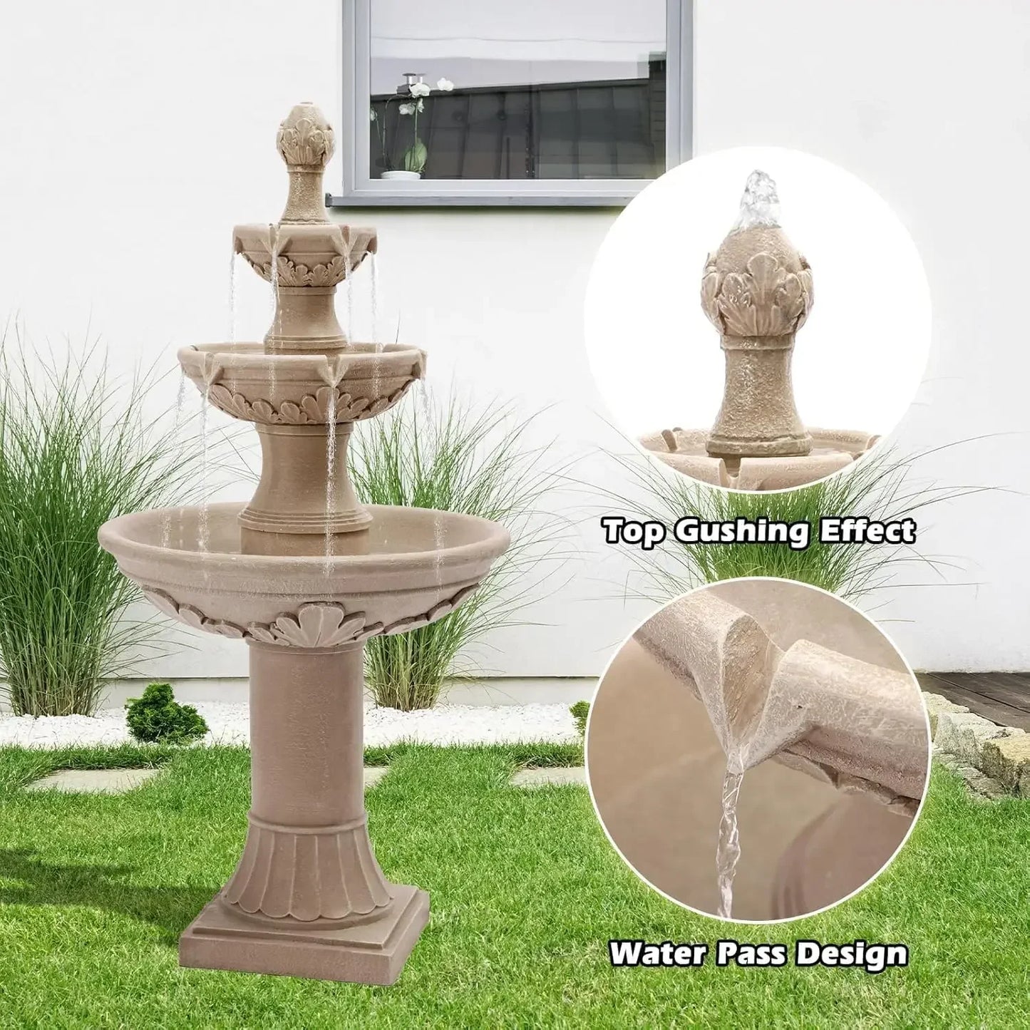 48.4" H Bubbler Floor Waterfall Fountain w/Pineapple Top, Pump,