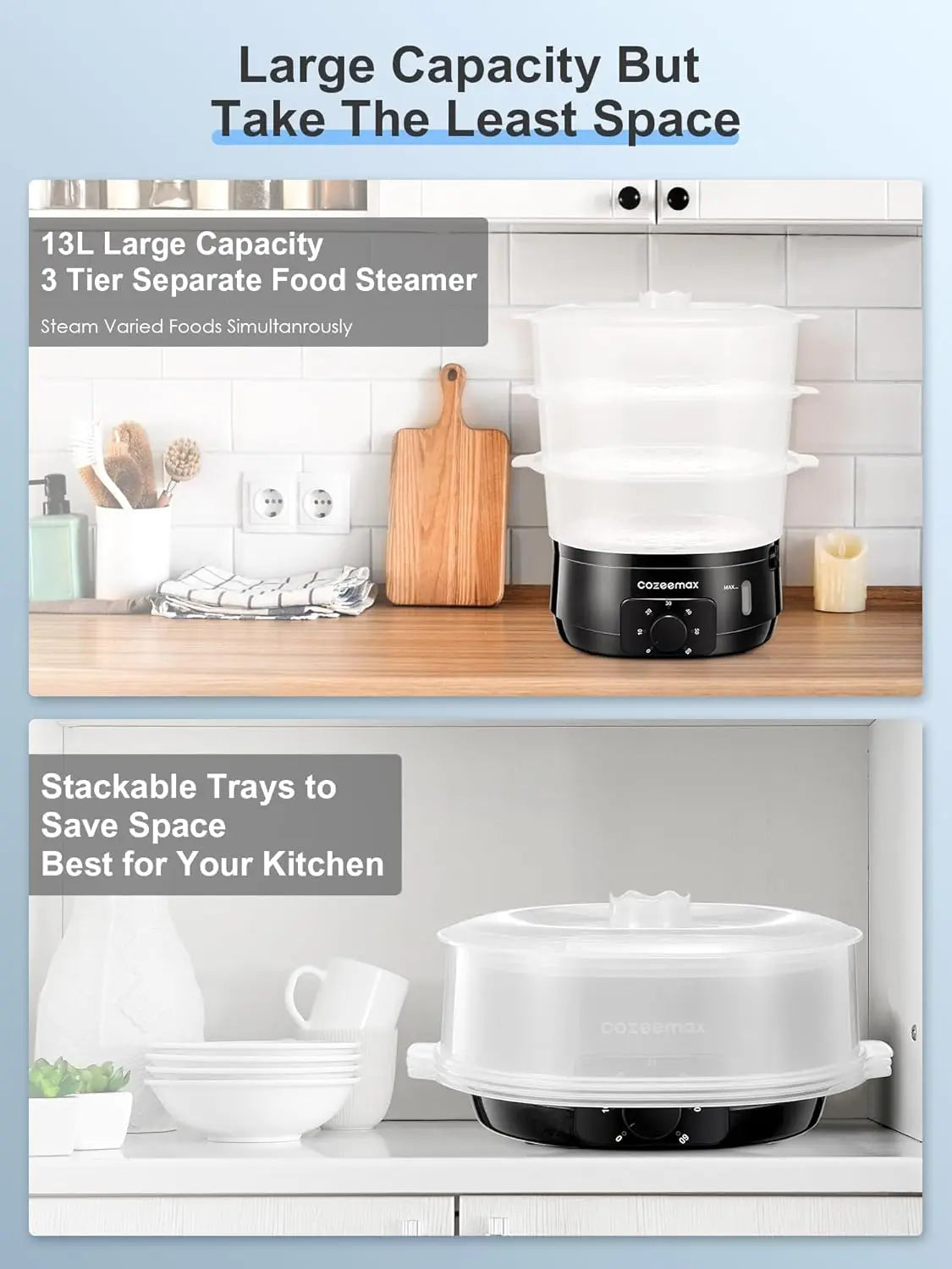 Multi-food 13.7QT Electric Food Steamer, 60-Min Timer