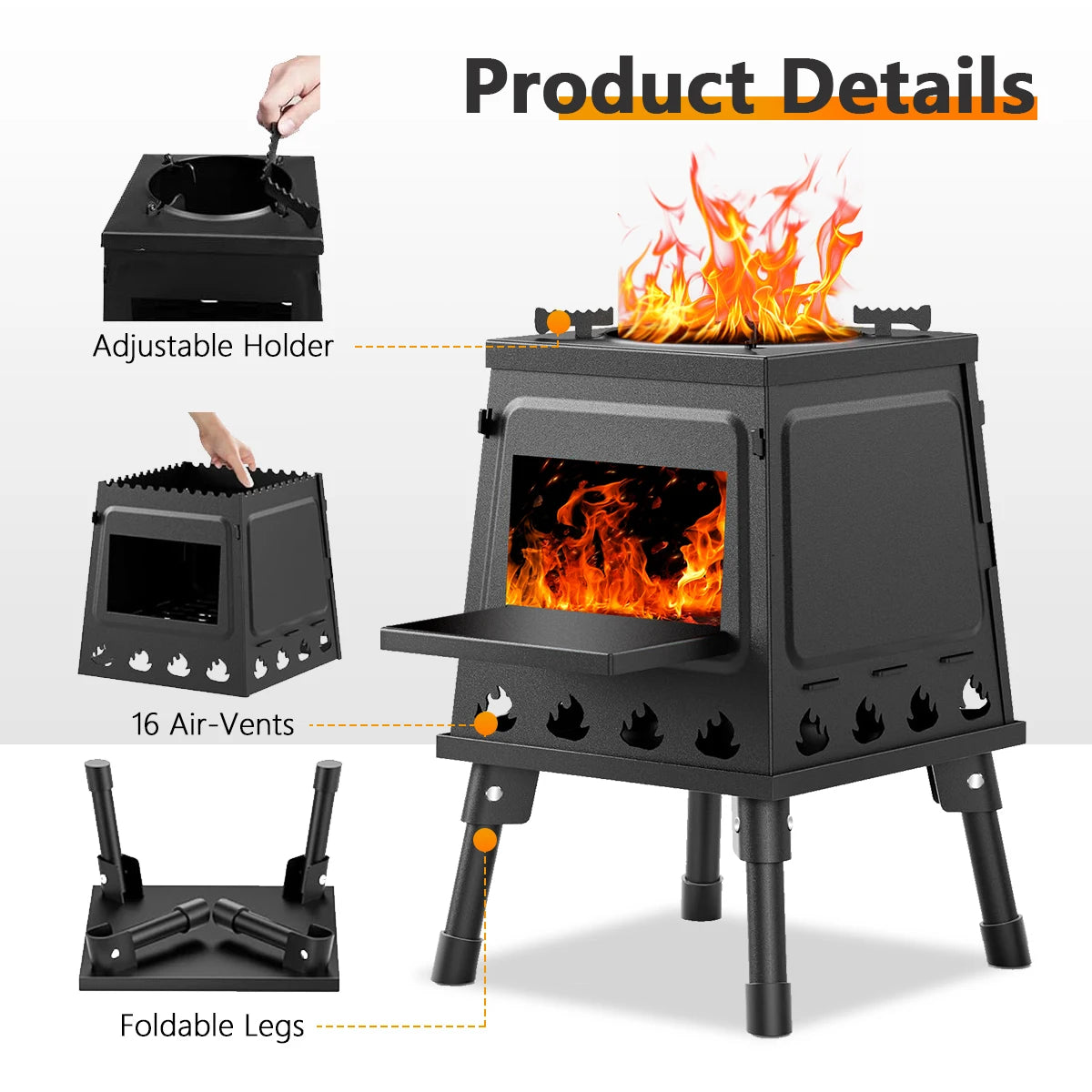 Portable Cast Iron Wood Burning Camp Stove
