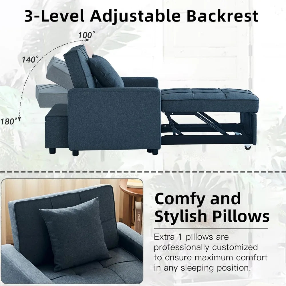 3-in-1 Convertible Sleeper Sofa, Futon Bed w/Reclining Backrest