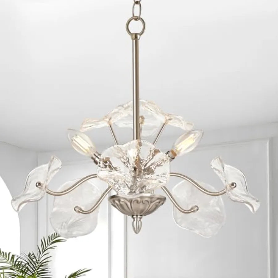 Modern Gold Chandelier, Vintage Flower Glass Pendant Light Fixture