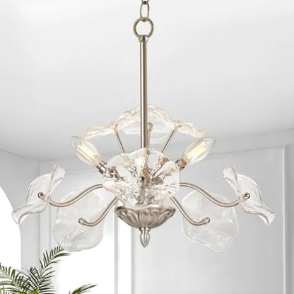 Modern Gold Chandelier, Vintage Flower Glass Pendant Light Fixture