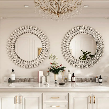 26" Round, Beveled Diamond Jeweled Mirror