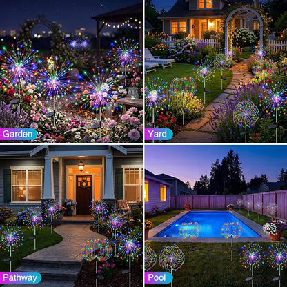 2pk Waterproof Solar Garden Lights, 8 Modes, 120 LED Firework Lights