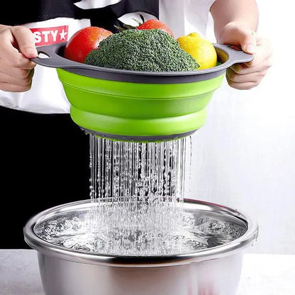 Green Silicone Collapsible Strainer for Pasta, Fruits, Vegetables
