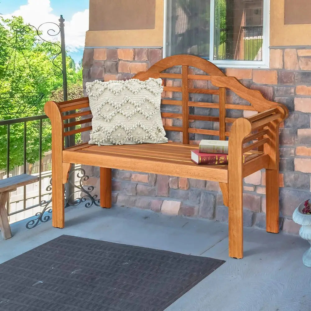 Patio Eucalyptus Wood Bench, Crown Like High Backrest,