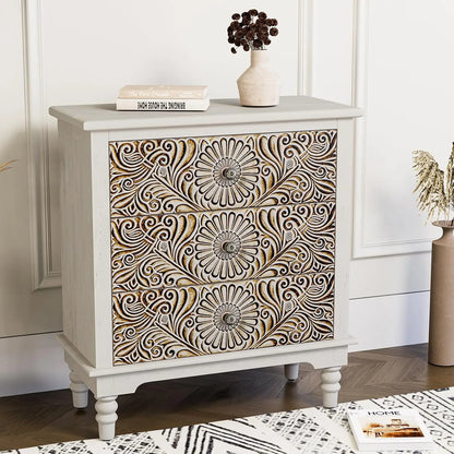 Flower Motif Nightstand w/Drawer & Storage, Fully-Assembled
