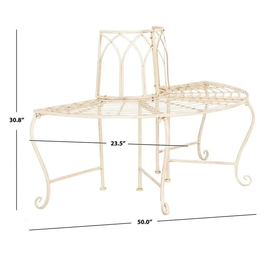 Antique White Distressed Wrought Iron 50" Curved Tree Bench