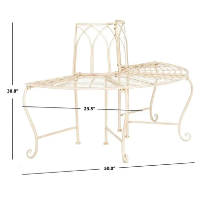 Antique White Distressed Wrought Iron 50" Curved Tree Bench