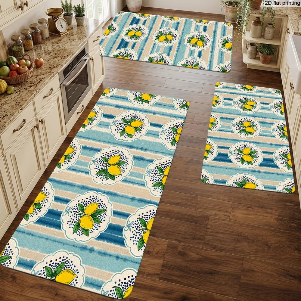 Fresh Lemon Stripe Print, Non-Slip and Water-Absorbent Foot Mat