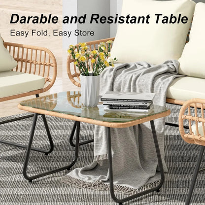 4pc Wicker Outdoor Furniture Set w/Cushions & Tempered Glass Table