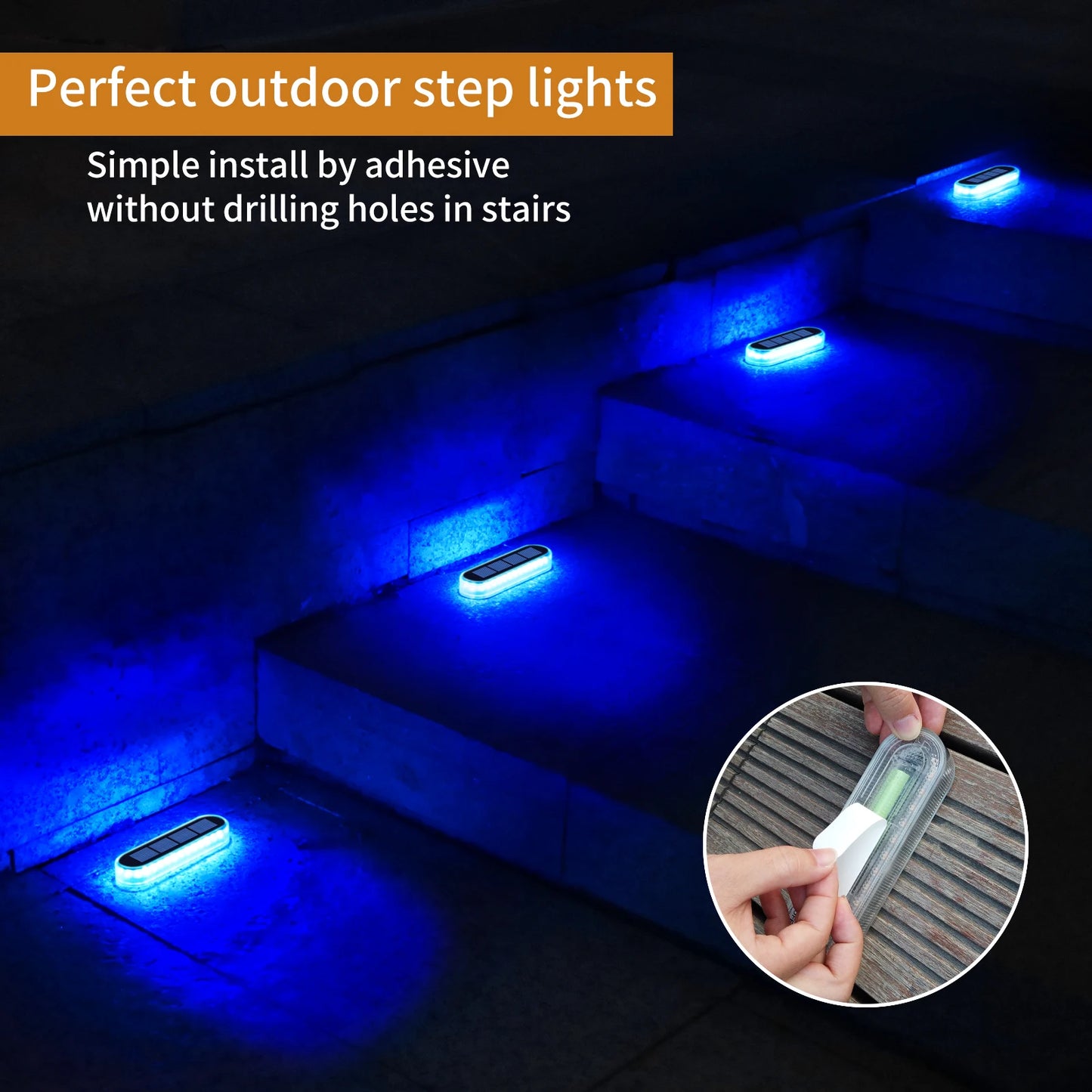 4 Pack Solar LED Deck Lights Blue Auto On/OFF Outdoor Waterproof