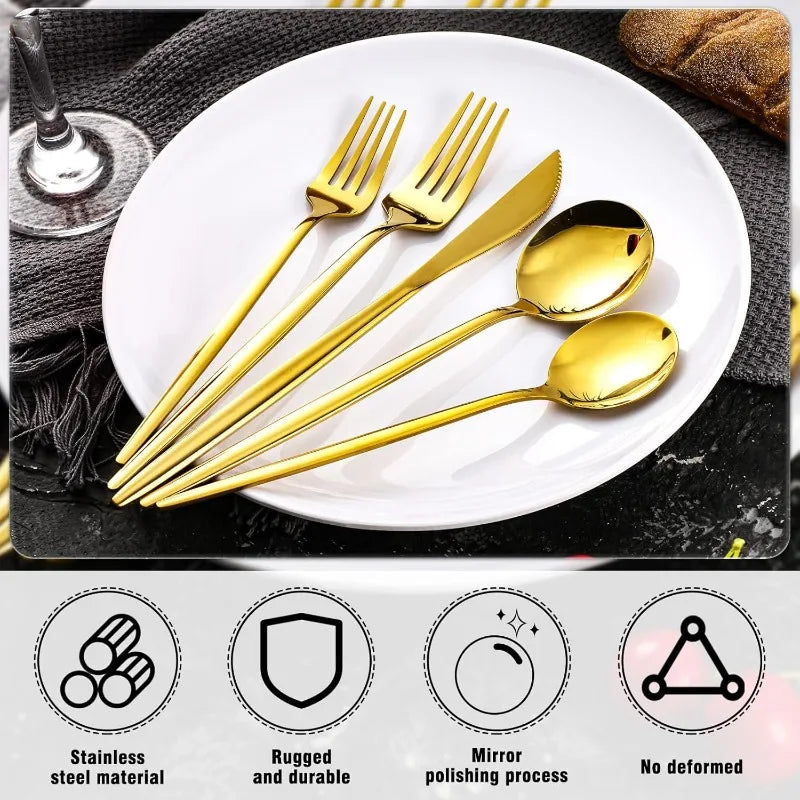 400 Pcs Gold Silverware Stainless Steel Flatware Portable Gold Utensils Reusable Tableware Cutlery for Home