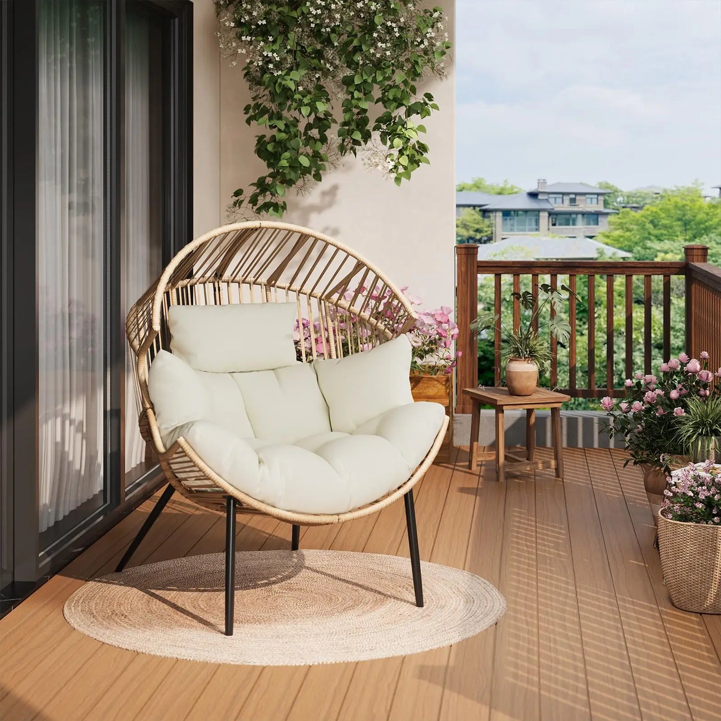 Oversized Ergonomic Papasan Wicker Egg Lounge Chair, Cushions