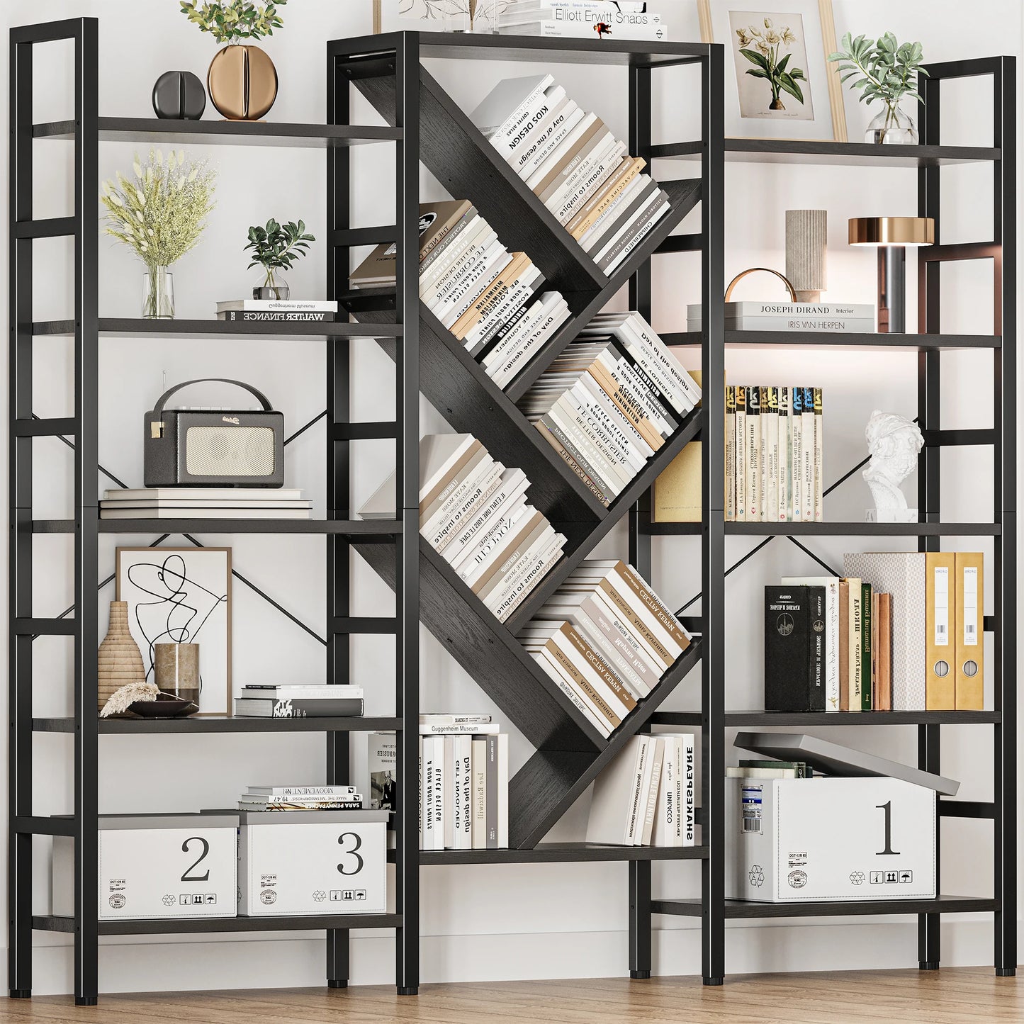 5 Tier Large Wooden Bookcase with 17 Open Display Shelves