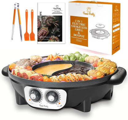 2-in-1 Electric Smokeless Grill and Hotpot Combo