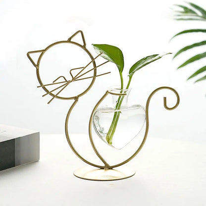 Simple Cat Hydroponic Flower Arrangement Vase, Love Heart Shape Pot