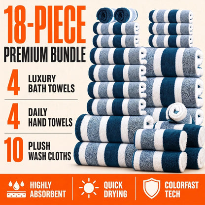 18pc Luxury Bath Towels Set - Quick-Dry Highly Absorbent Plush Soft Coral Fleece