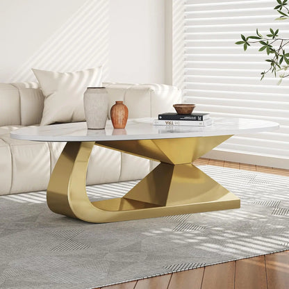 Modern, Oval Living Room Table w/ Faux Marble Top