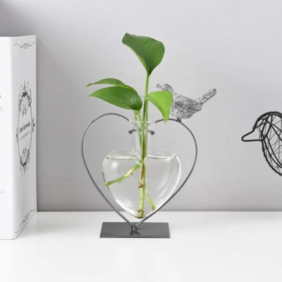 Modern Creative Desktop Glass Vase, Plant Terrarium Metal Stand