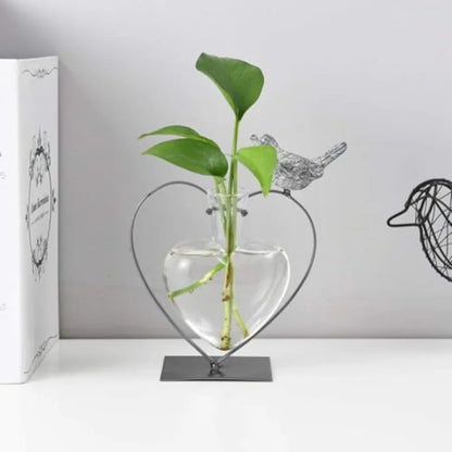 Modern Creative Desktop Glass Vase, Plant Terrarium Metal Stand