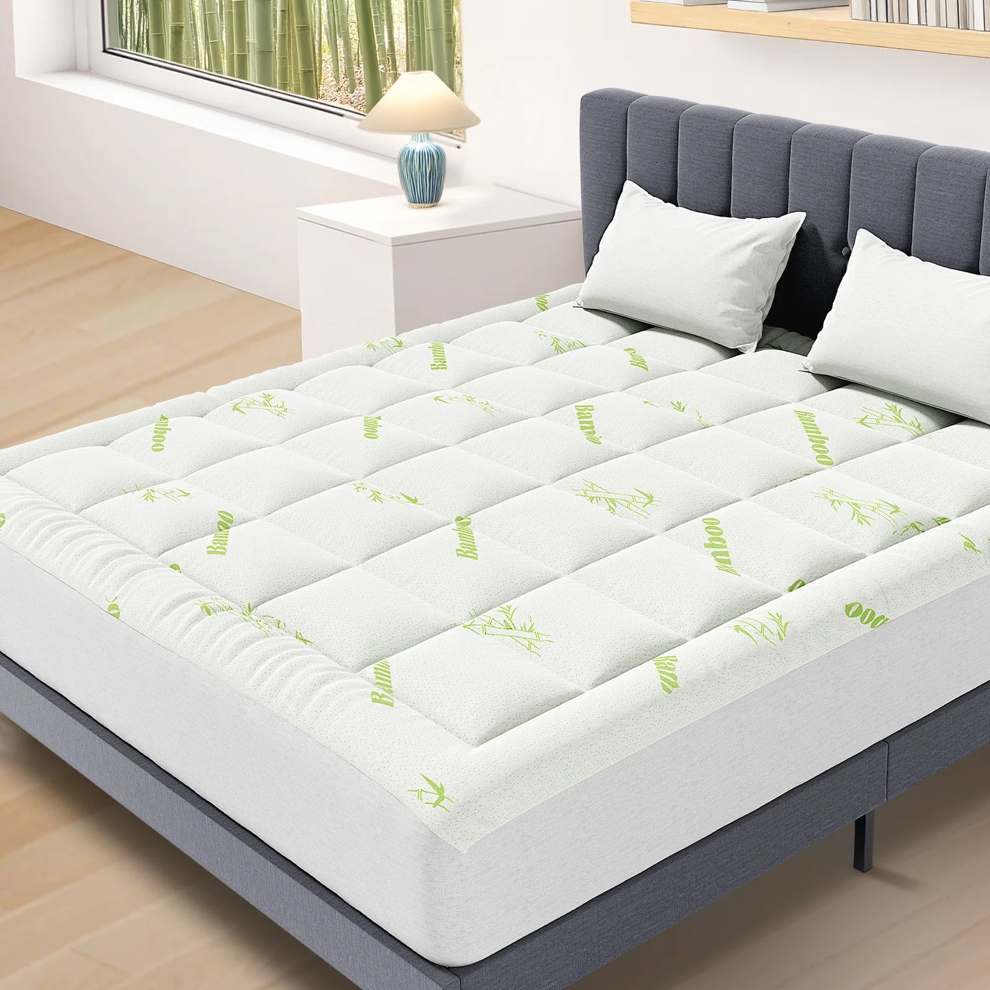Breathable, Cooling Bamboo Fiber Soft Mattress Topper w/Deep Pockets