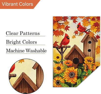 Fall Garden Flag Cardinal Sunflower Bird Burlap Thanksgiving