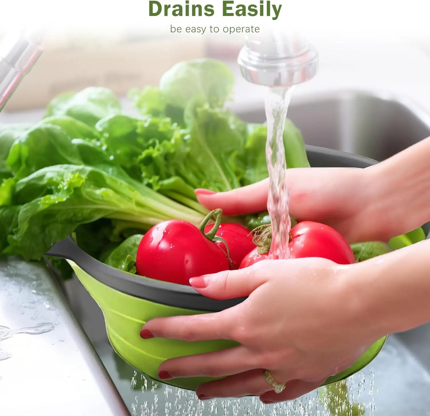 Green Silicone Collapsible Strainer for Pasta, Fruits, Vegetables