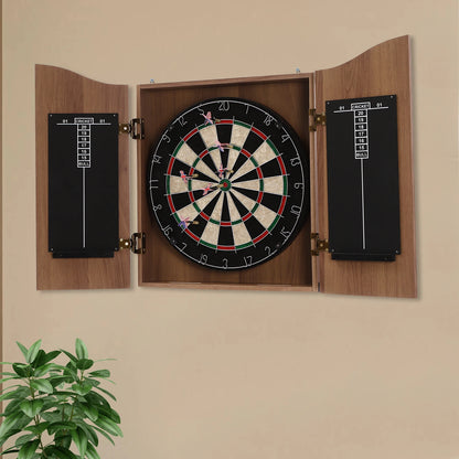 Classic Wall-Mounted Dartboard Cabinet, Set W/6* Darts
