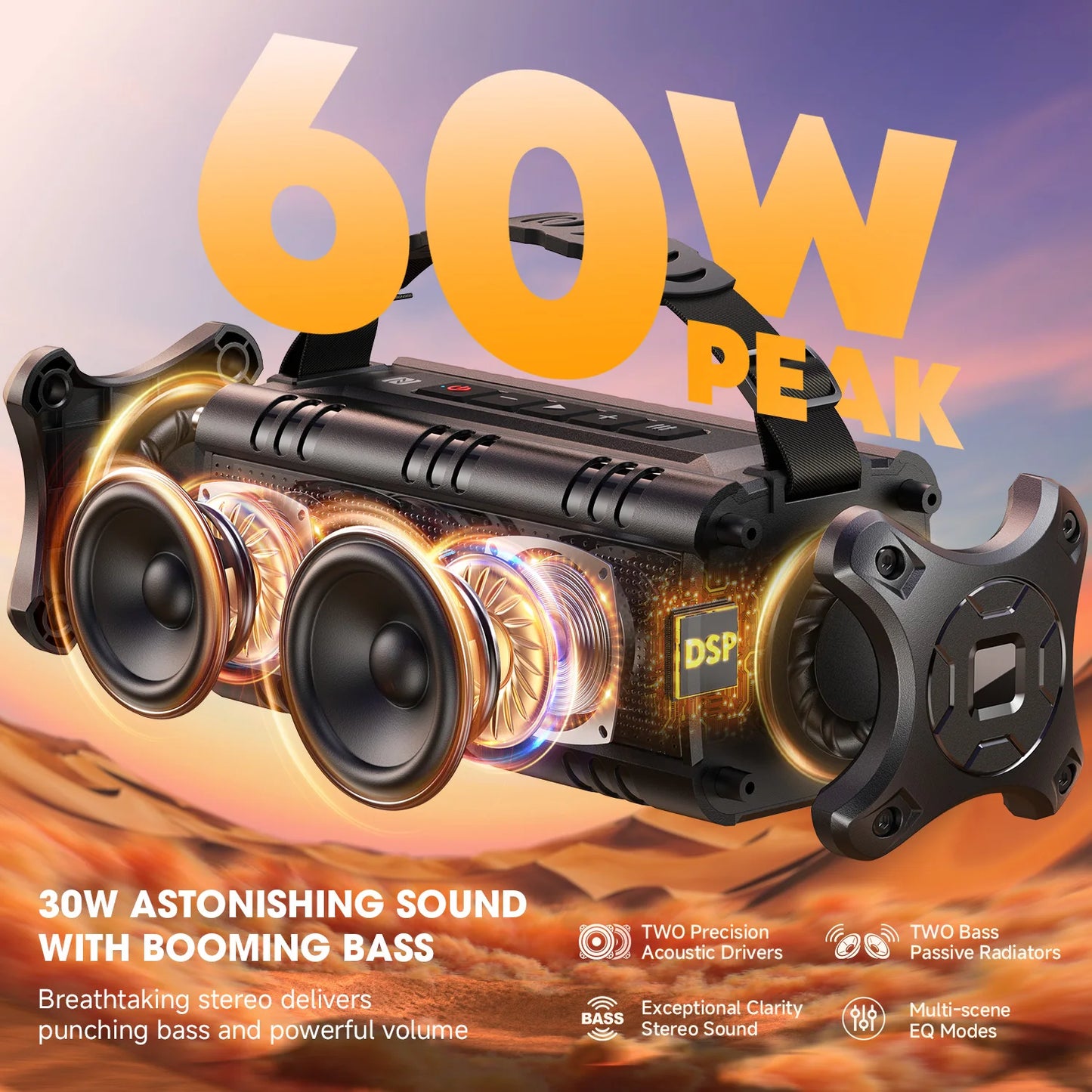 D8 Mini-1 Bluetooth Speaker, 30W Portable Wireless Speakers, Waterproof